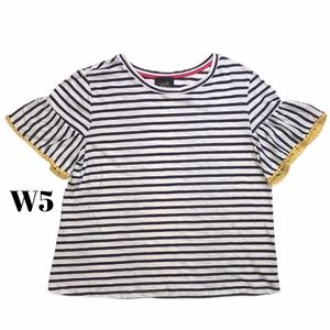 W5 Blue and White Striped Shirt Sleeve Yellow Trim